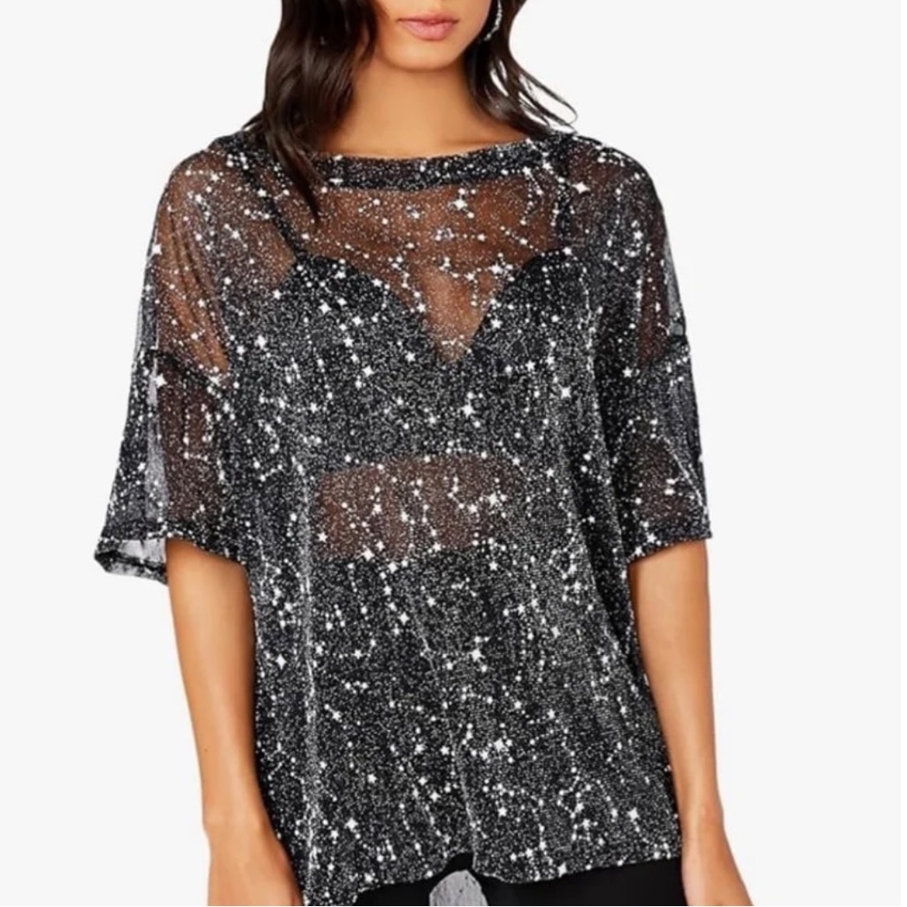 New XS Women’s Mesh Sheer Black Galaxy Shirt for Taylor Swift Eras Tour
